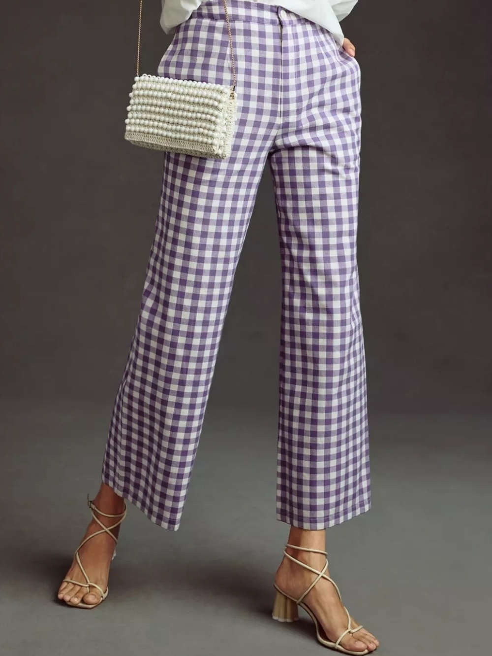 Antik Batik‎ Polly Gingham Purple White Cotton Trousers